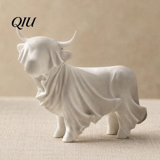 Highland Cow Ornament 3D Printed Ghost Statue, Halloween Yak Figurine, Statue Minimalist Animal Sculpture for Home Office Shelf Decor Modern Art