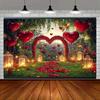 2D Romantic Valentine's Day Backdrop Red Heart Balloon Rose Arch Party Background
