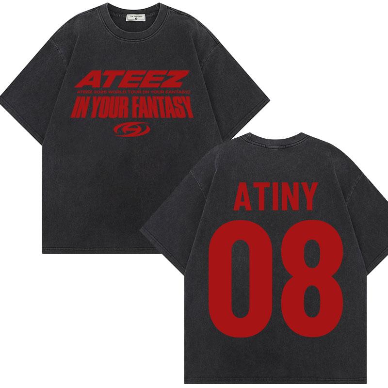 ATEEZ World Tour in Your Fantasy Graphic T Shirt Harajuku Kpop Vintage Washed Tshirt Unisex Fashion Casual Cotton Tshirts