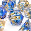 7 Pcs Blue Golden Number Sharp Edge Resin Dice Polyhedral Dice Suitable for Role-Playing RPG    Board Game
