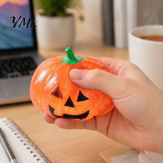 Halloween Stress Relief Balls Glitter Pumpkin Ball, Head Squeeze Toy for Relief, Creepy Fidget Party Favors