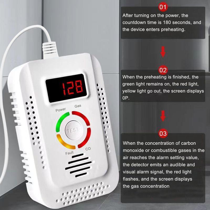 Natural Gas Detector 2in1 And Carbon Monoxide CO Detector, Combustible Gas Leak Detector Monitor For Co, Lpg, Methane In Kitchen