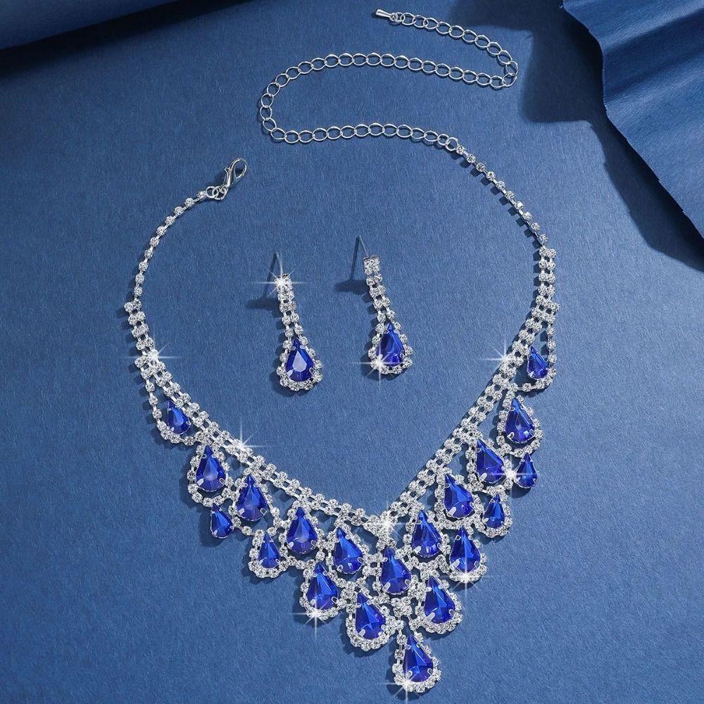Shining Inlay Rhinestone Jewelry Set Water Drop Pendant Women Jewelry Set Gifts