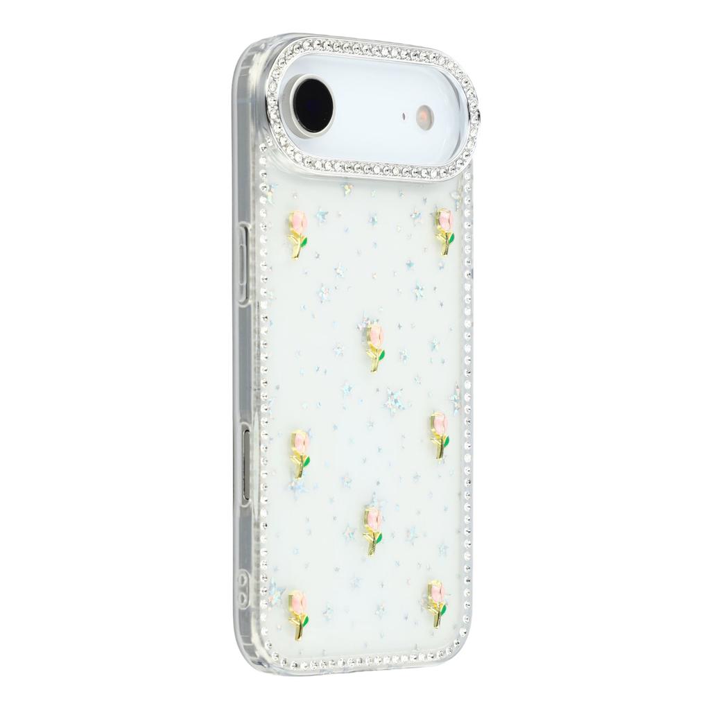 For iPhone Air Case Rhinestone Edge Small Tulips Decor TPU+PC IMD Phone Cover