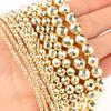 2/3/4/6/8mm Natural Stone Beads Faceted Light Gold Plated Hematite Loose Bead For Jewelry Making DIY Bracelet Accessories