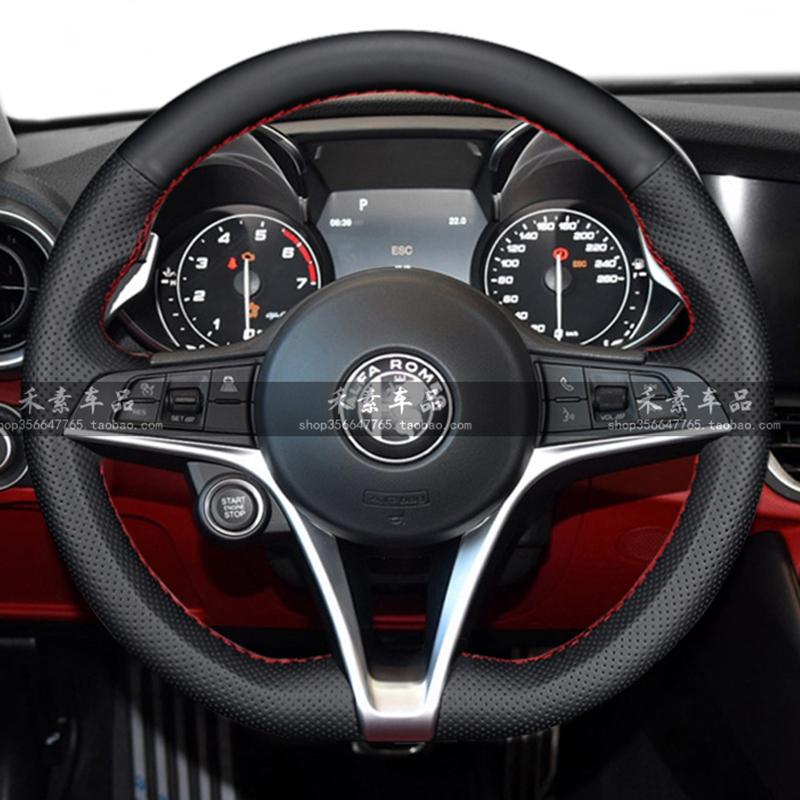 IMKC9 DIY Hand sewn Braid Black non-slip suede Car Steering Wheel Cover For Alfa Romeo Giulia Stelvio Giulietta Automotive Interior