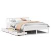 VidaXL Bed Frame with Drawers White 135x190 Cm Solid Pine Wood, Slatted Base, Double Bed Frame, Wooden Bed Frame 3301466