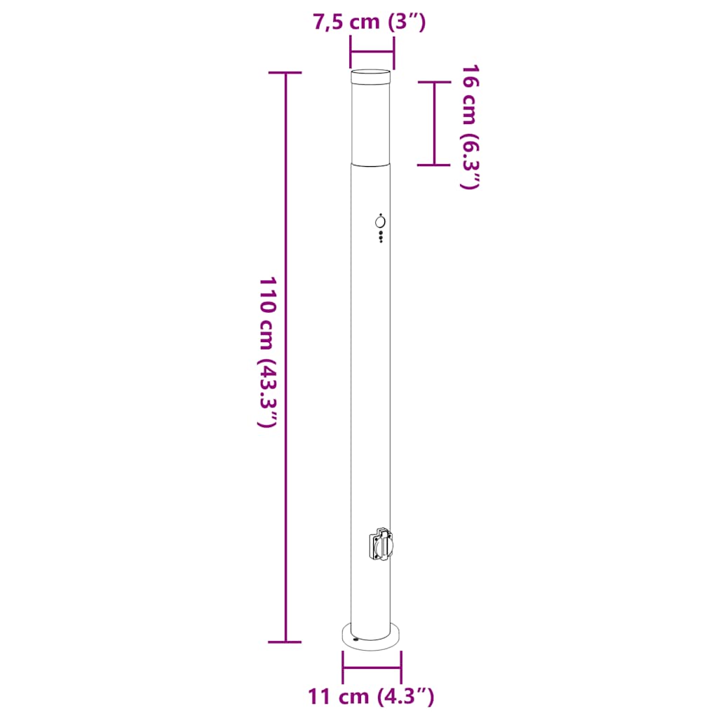 Bollard Lights with Sensor & Socket Set of 3 110 cm Stainless Steel IP44