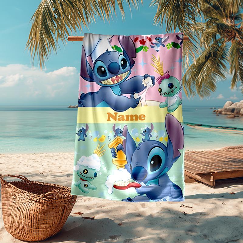 Custom Name Ultra-Soft Beach Towel with Stitch Theme,Ideal for Pool - Camping, Diving - Perfect Travel Essential, Vibrant Beach Towel.