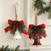 Christmas Bell Decoration Bowknot Decor Hanging Decorative Bell with Pine Branches Red Fruits Indoor Outdoor Ornament