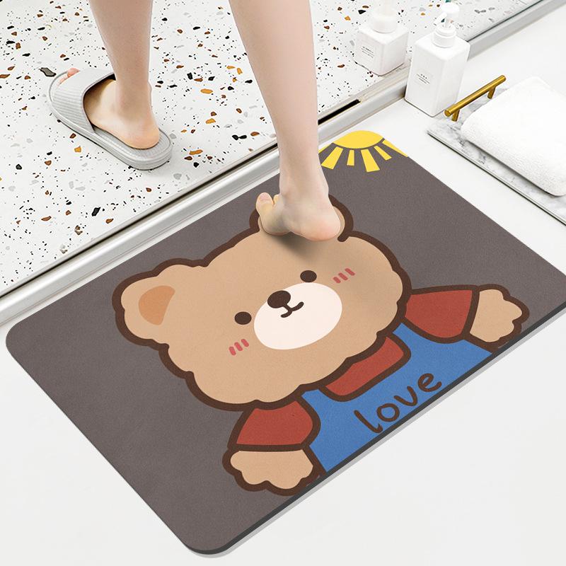 Diatom Mud Mat Toilet Cartoon Top Restroom Mat Non-slip Moisture-wicking Quick Drying Home Toilet Door Bathroom Pad