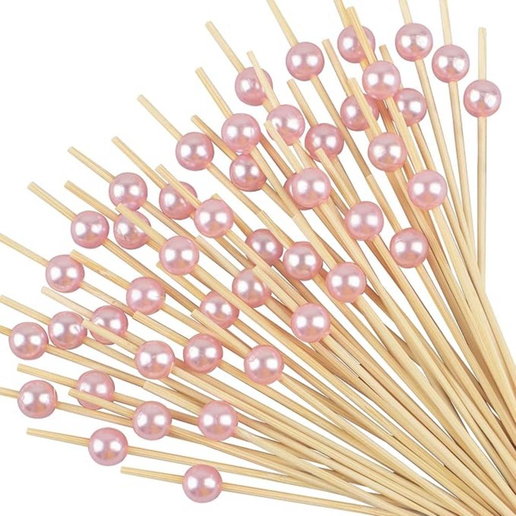 100 Counts Cocktail Picks, Fancy Toothpicks for Appetizers, Pearl Wooden Sticks for Party Supplies, Valentine's Day Food Picks for Party