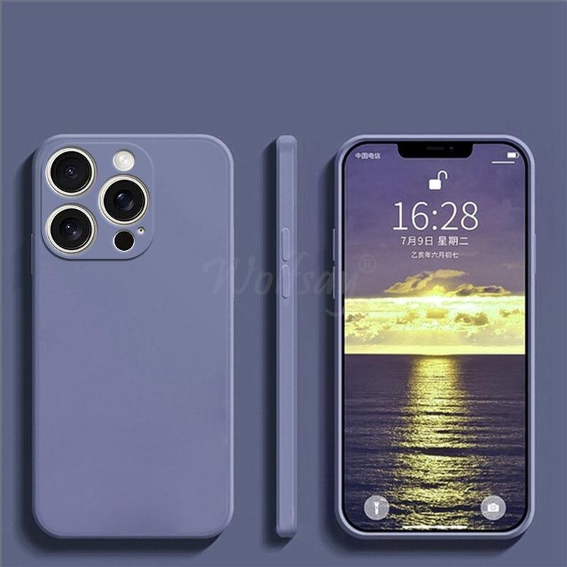 Чехол для iPhone 16 Pro Max Жидкий силикон Оригинальный Однотонный Резиновый ТПУ Защитный Чехол Для iPhone 16 15 Pro Max Чехол ТПУ Ударопрочный