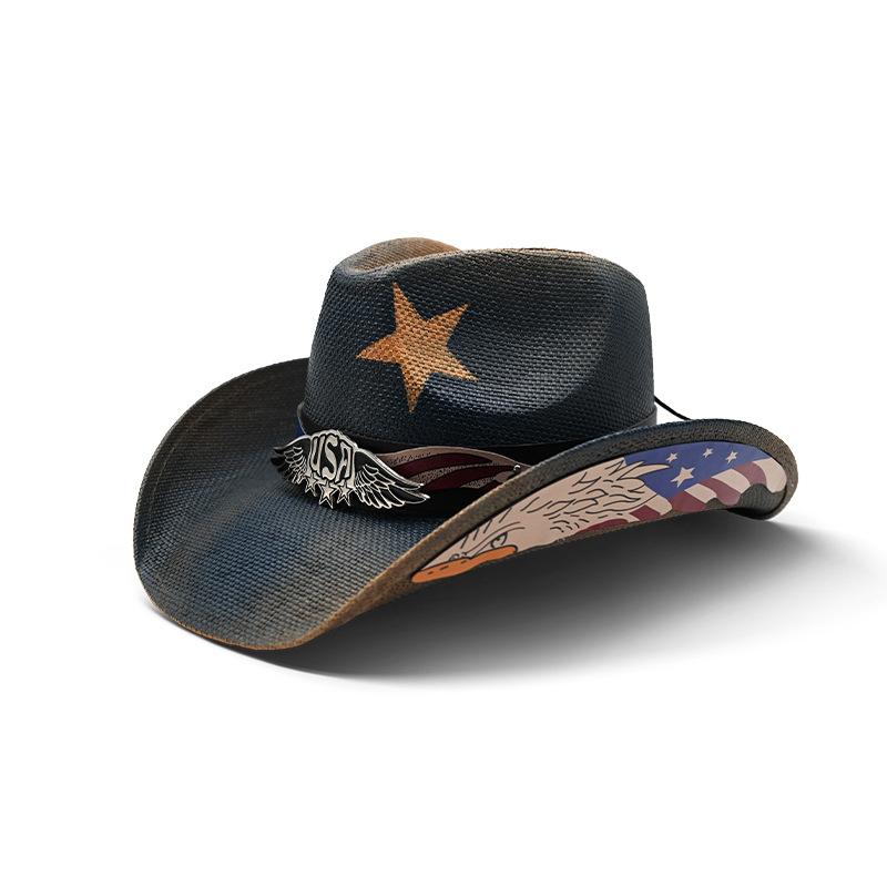 Three-dimensional Embroidery Handmade Straw Hat Western Cowboy Hat Men Cap Outdoor Women Hat Light Luxury