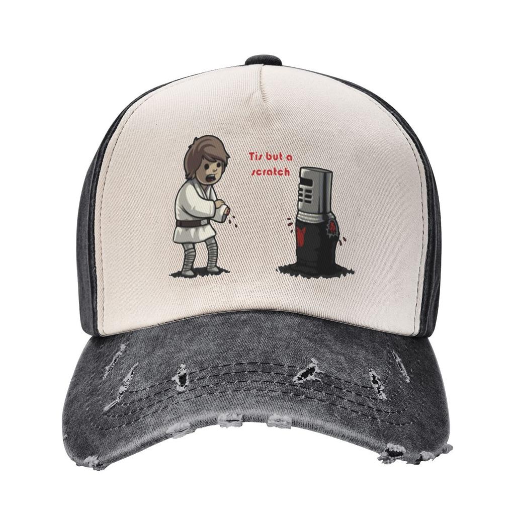 The Black Night And Luke Tis But A Scratch Outfit Baseball Caps Monty Python Distressed Washed Caps Hat Vintage
