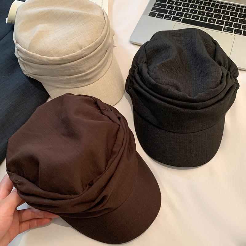 Vintage Pleated Black Equestrian Hat Ladies Spring Summer Fashion Show Face Little Beret Versatile Cap
