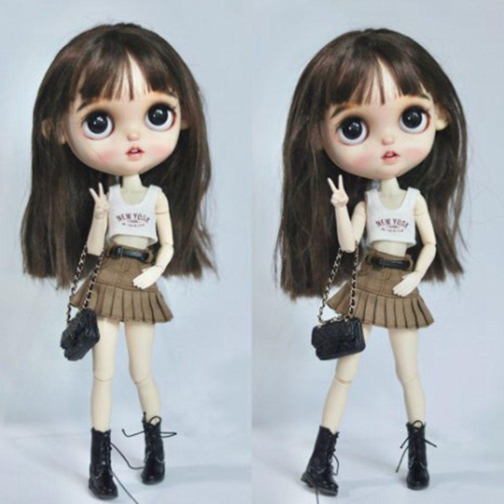 Casual Wear Short Skirt Printed Vest Mini Hollow Knitted Shirt for for blythe Dolls for ob24 Dolls