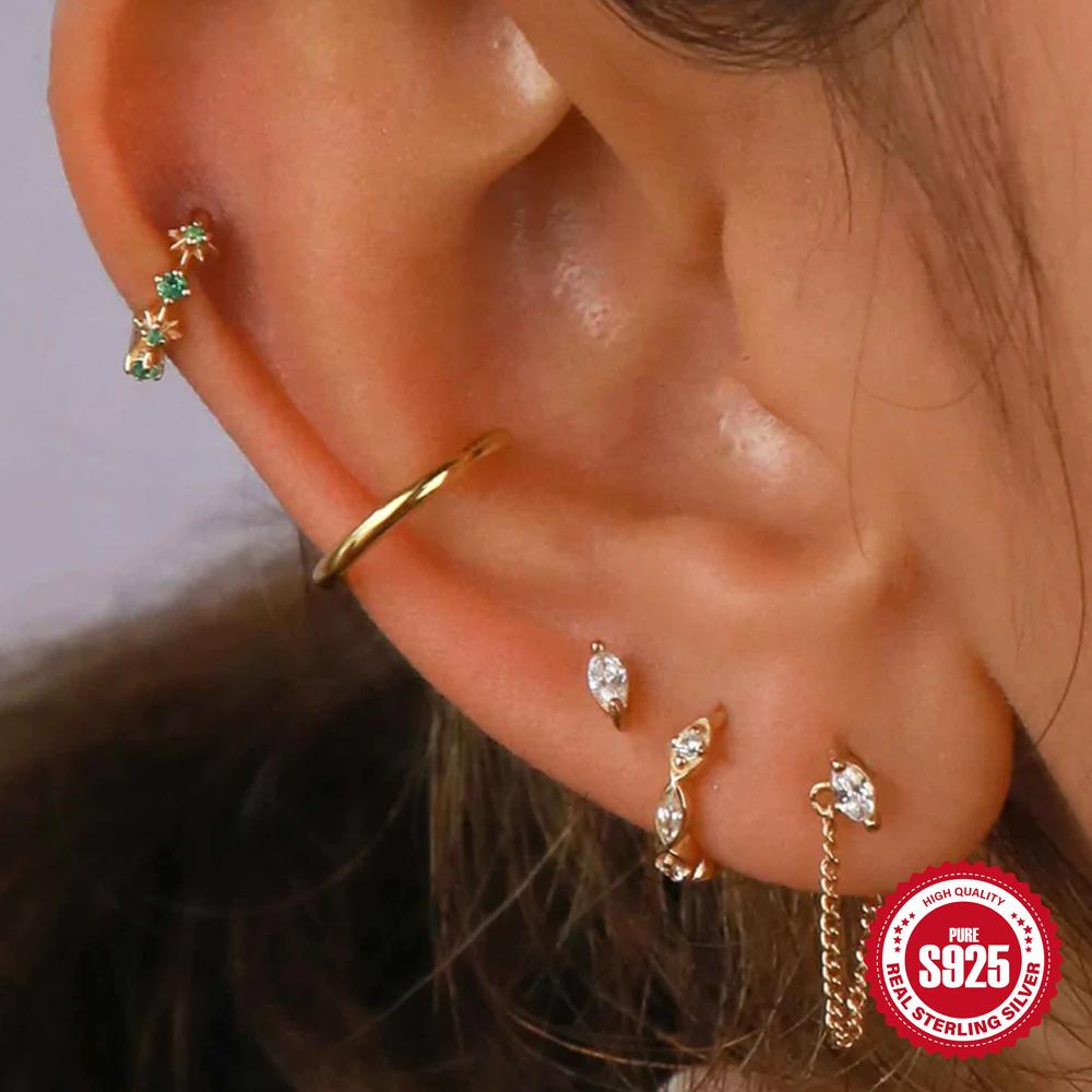 S925 Sterling Silver Fashion Ins Wind Single Row Wave Diamond Earrings Earrings Earrings Earrings