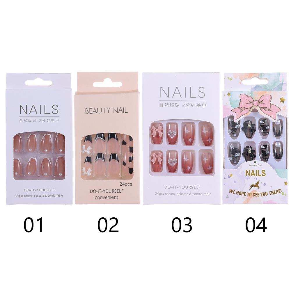 24 шт./коробка, накладные ногти, искусственные, полное покрытие, носимые, французские накладные ногти, накладные ногти