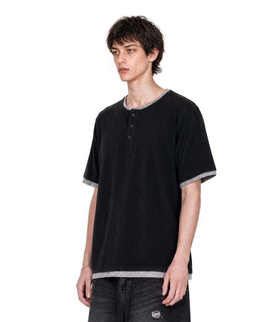 IDWS Layered Henley Neck T-Shirt Black