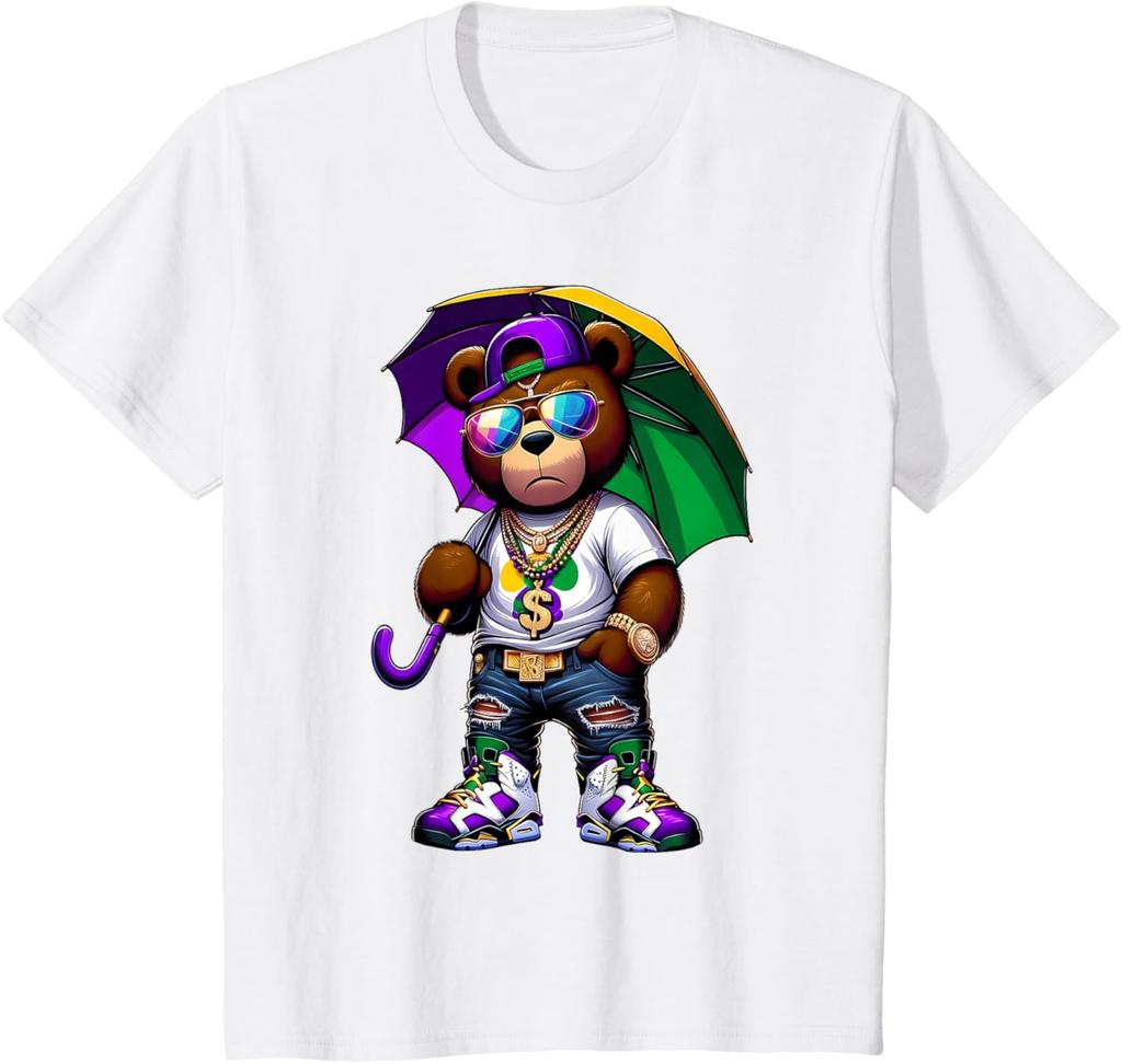 Mardi Gras for Boys Mens Hip Hop Teddy Bear New Orleans TShirt Unisex Fashionable SpringSummer 2026 New Arrival