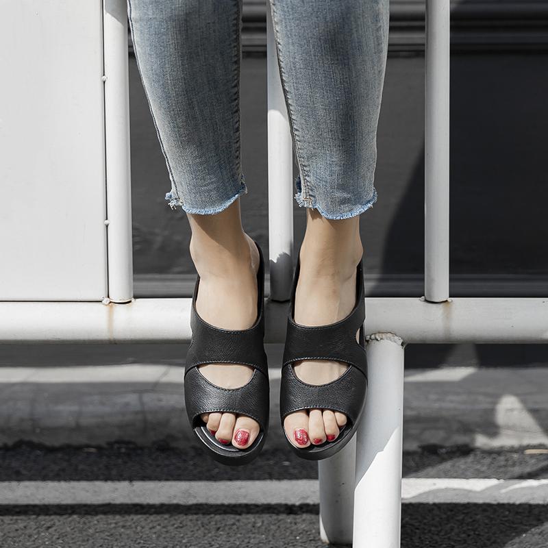 Женские тапочки на платформе, однотонные шлепанцы с вырезом и круглым носком с открытым носком, женские удобные домашние и уличные тапочки