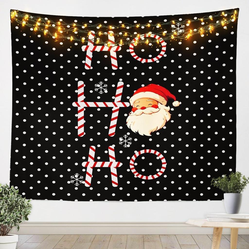Santa Claus Tapestry Black and White Dots Tapestries Art Home Decoration Bedroom Decor Living Room Door Christmas Theme