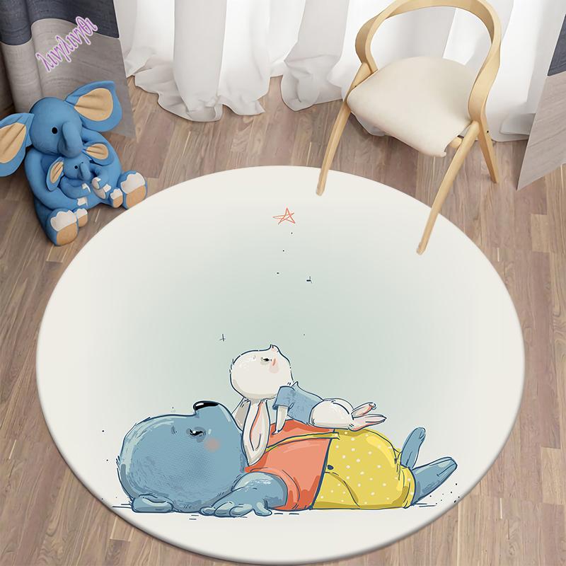 Круглый ковер с принтом кролика из мультфильма для дома, гостиной, детской спальни, украшения пола, нескользящий напольный коврик