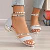Ladies Sandals Shoes Women Luxury Sandals Ankle Mid Heel Block Party Open Toe Square Shoes
