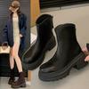 Leather Platform Martin Boots Women's Autumn 2025 New Black Heightening Boots Women's Fashion Casual Leather Short Boots