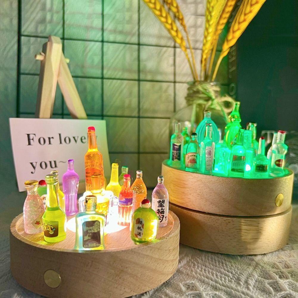 Round Wooden LED Light Base Multicolor USB Display Night Lamp Holder Bars