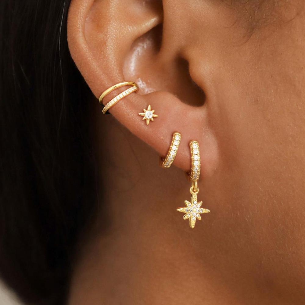 4pcs Fashion Stainless Steel Cubic Zirconia Star Dangle Earring Set For Women Cartilage Piercing Earring Ear Clip Korean Jewelry