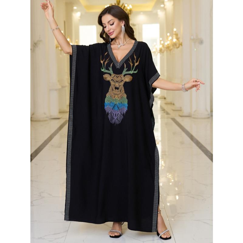 Женская мода лето весна цветочный узор принт рукава 1/2 V-образный вырез свободная талия повседневные платья