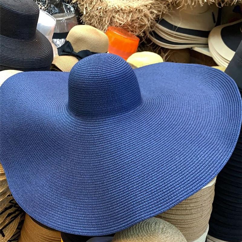 HT3183 Extra Big Large Wide Brim Hat Women Summer Sun Hat Dome Packable Solid Straw Beach Hat Female Sun Shade Women Floppy Hat
