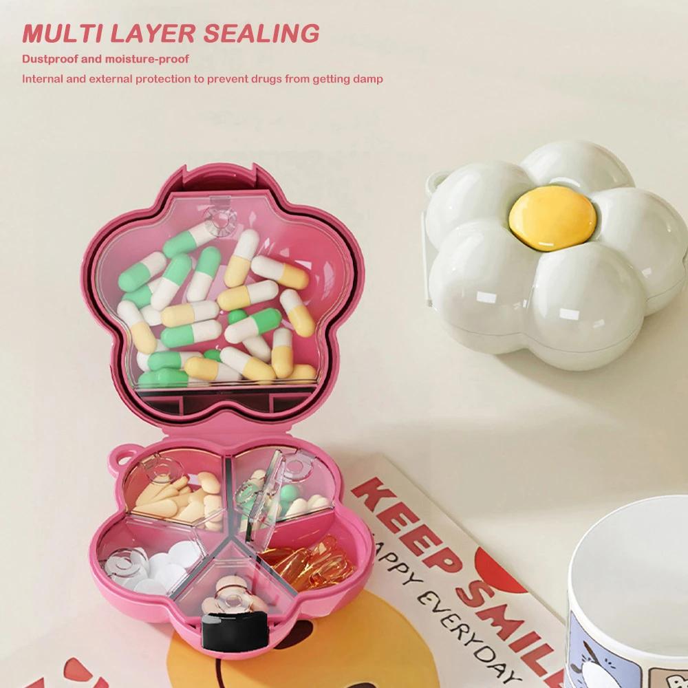 Flower Pill Case Portable 6 Grids Moisture Proof Pill Container Holder for Vitamins Cod Liver Oil Supplements Medication