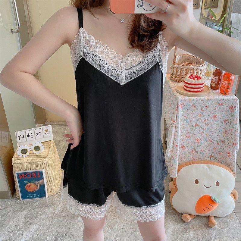 Сексуальная пижама женская летняя кружевная слинг-костюм Ice Silk с открытой спиной для женщин без рукавов для домашнего обслуживания