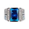 Classic Man Rings With12*8mm Blue Zircon Rings Fine Jewelry