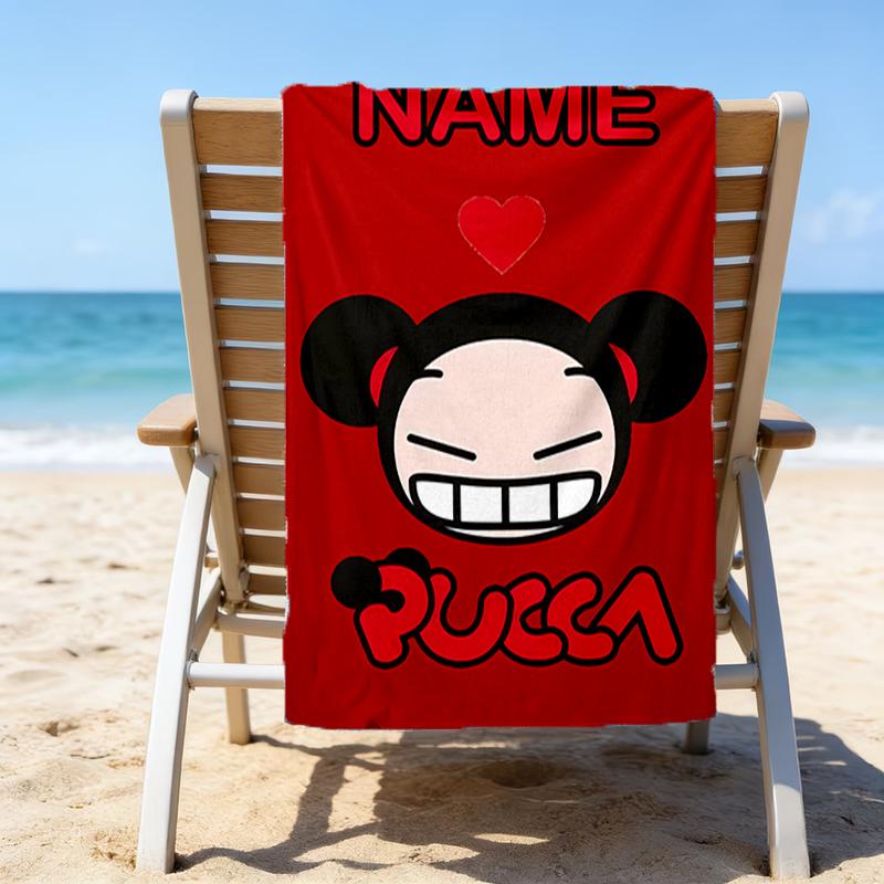 1pc PUCCA2 Beach Towel with Custom Name, Beach/Swimming/Bath/Picnic/Camping Towel, Suitable for Seaside Beaches