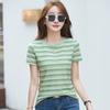 Summer Women's T-shirt Loose Round Neck Short Sleeve Striped Top