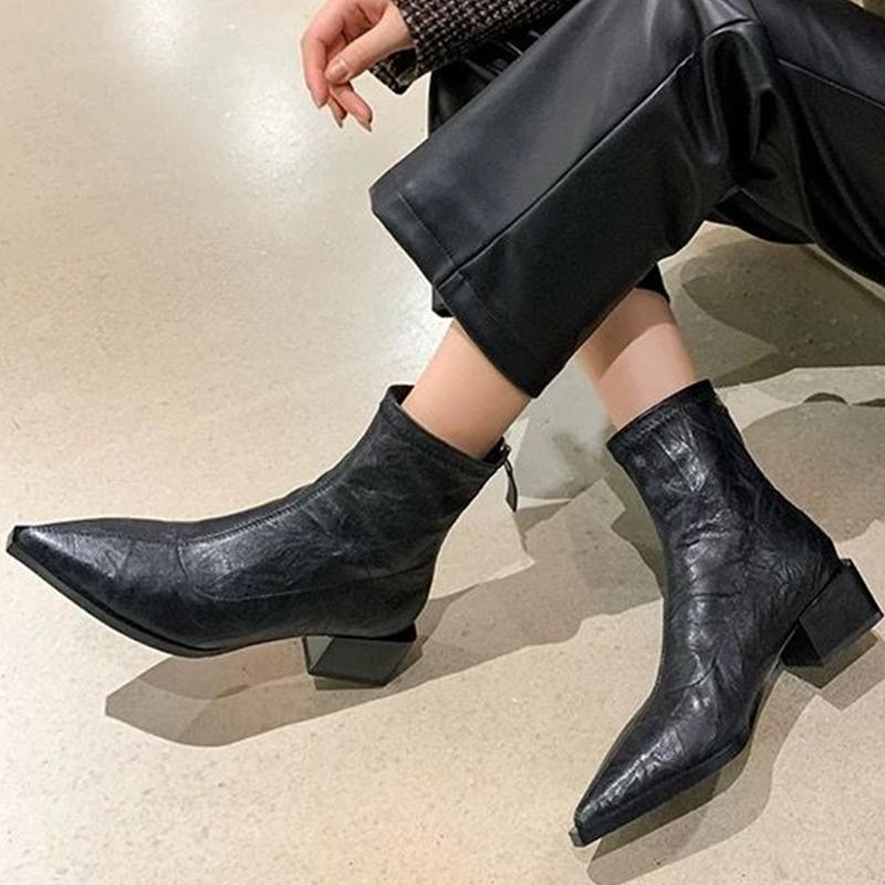 Женские остроносые ботинки челси на среднем каблуке, оксфордские туфли на толстой подошве, модный тренд 2024 года, зимние туфли-лодочки в стиле ретро, новинка, женские туфли ChaussureS