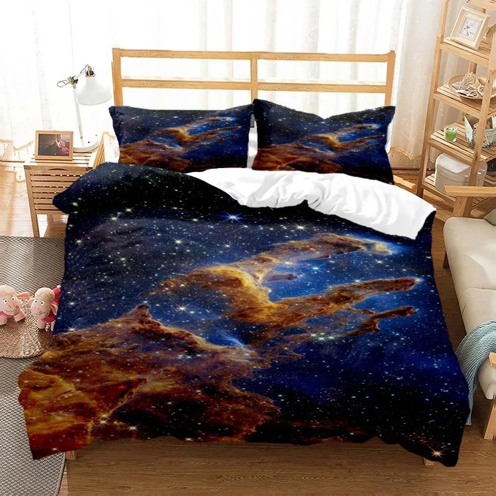 Space Star Bedding Set 2-3Pcs Bedroom Quilt Cover Set Single Double Size Polyester Duvet Cover Pillowcase for Adult Boy Girl