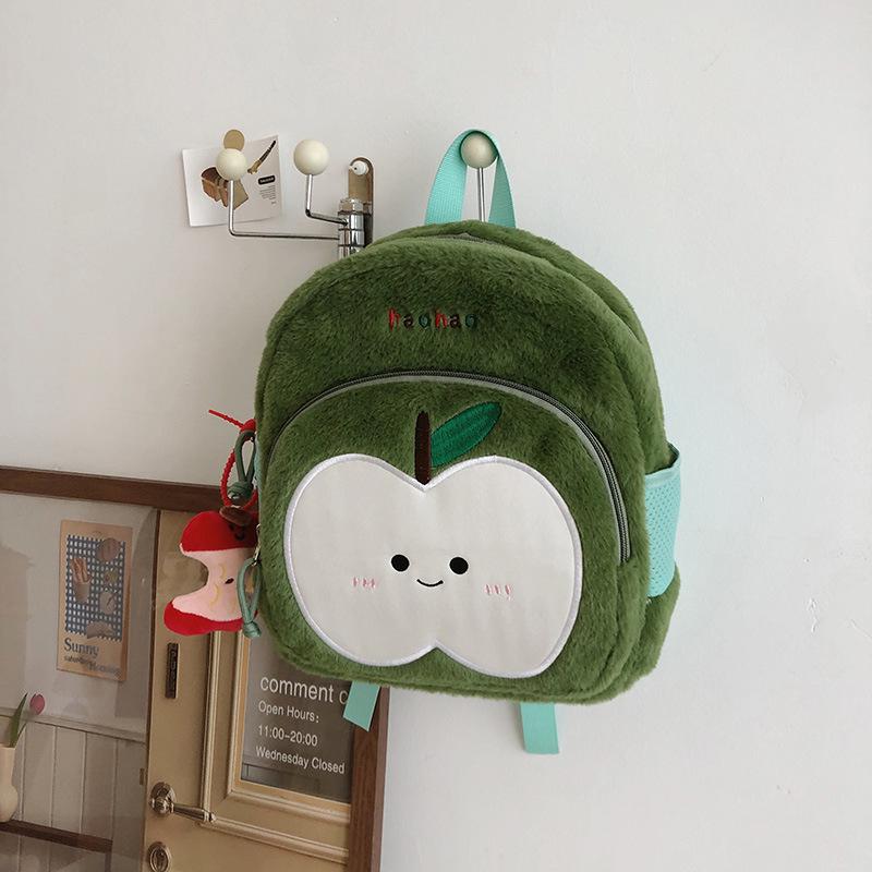 Autumn/Winter Fruit Pattern Plush Backpack for Kids - Cute Cross-Border Design for Boys and Girls.