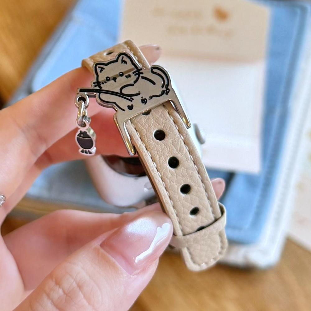 Cute litchi grain leather thin watch band for women for Apple Watch Series 12 11 10 SE1 2 3/Ultra4 3 2 1 38-49mm