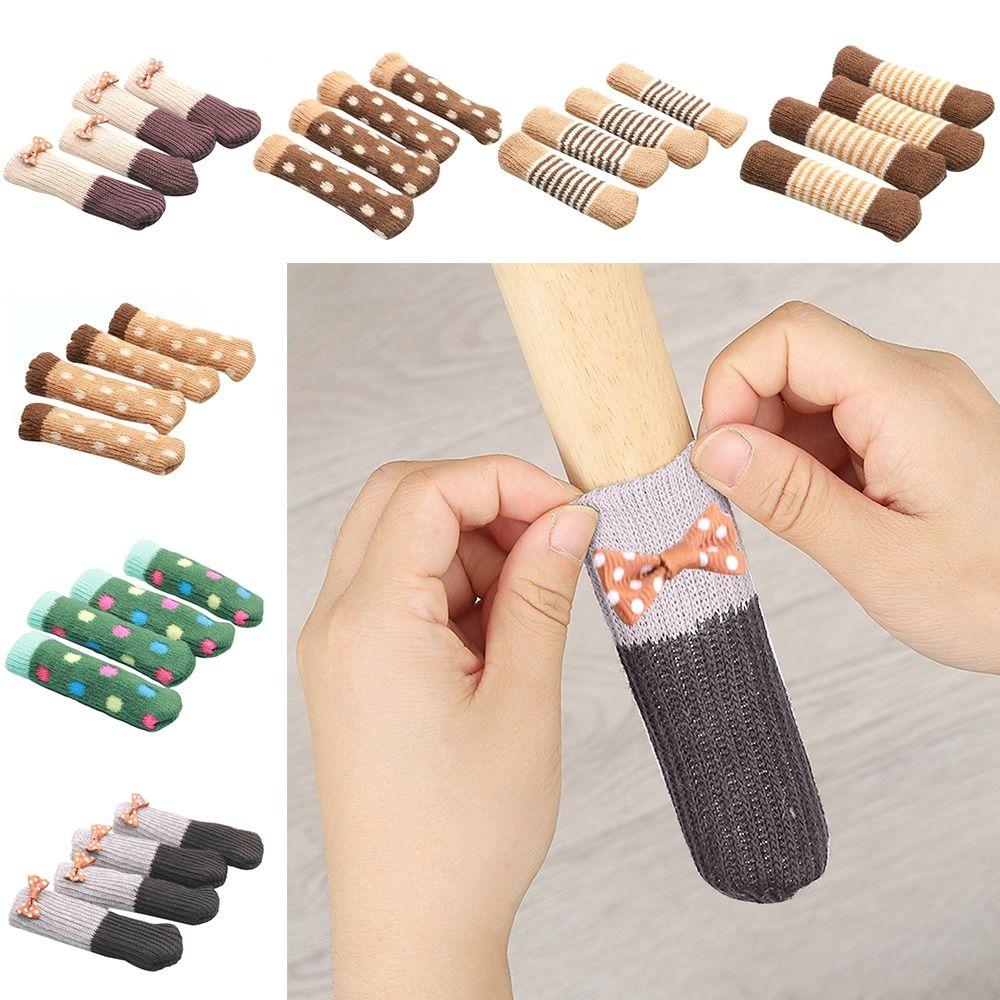 4Pcs Non Slip Furniture Socks Thickened Chair Leg Feet Covers New Knitted Socks Home
