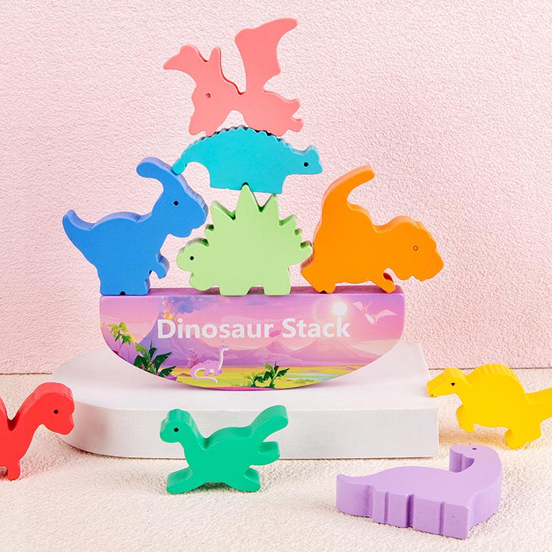 Dinosaur Balance Boat: Wooden Stacking Blocks for Early Learning & Intellectual Development