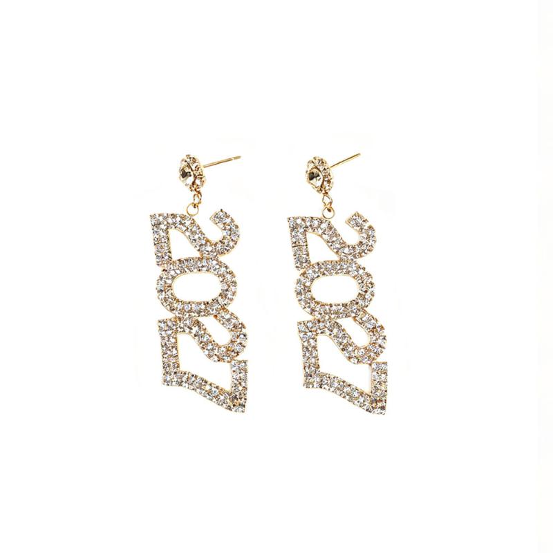 Happy New Year 2027 Rhinestone Earrings 1 Pair Elegant Fashion Jewelry for Women Friends New Year Gift Accessory