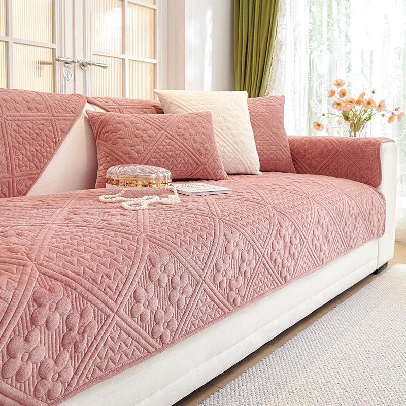 Утолщенный чехол для дивана с цветочным узором, универсальная мягкая бархатная подушка для дивана, нескользящий коврик для диванного полотенца для гостиной, четыре сезона, 1 шт.