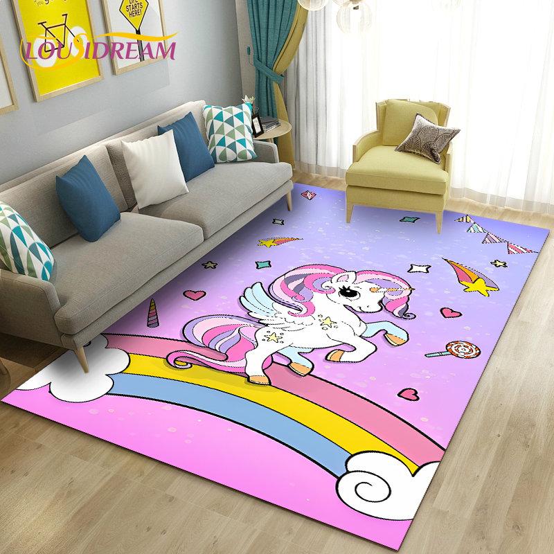 3D Cartoon Cute Unicorn Area Rug,Carpet Rug for Living Room Bedroom Sofa Doormat Kitchen Decoration,Kid Play Non-slip Floor Mat