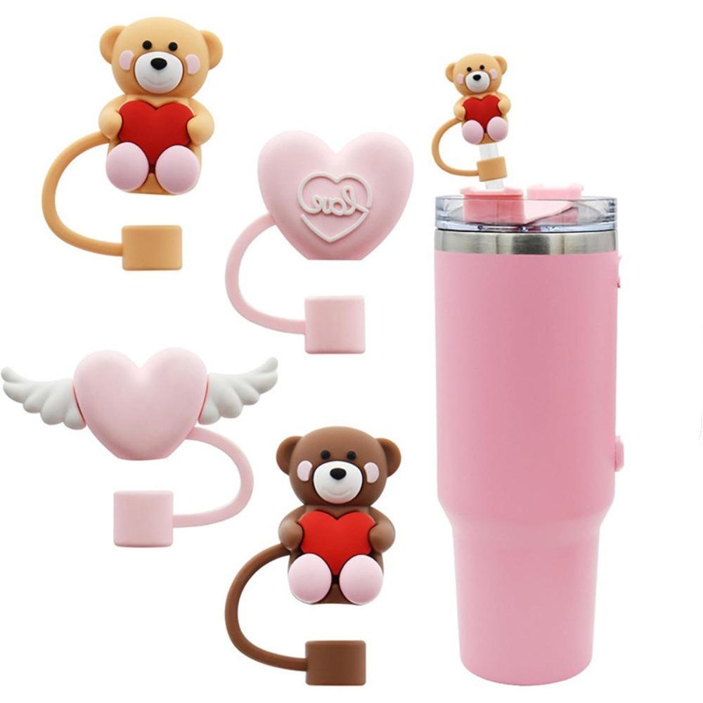 3D Heart-shaped Drinking Straw Dust Cap 10mm Straw Tips Cover Silicone Straw Plug Cup Accessories