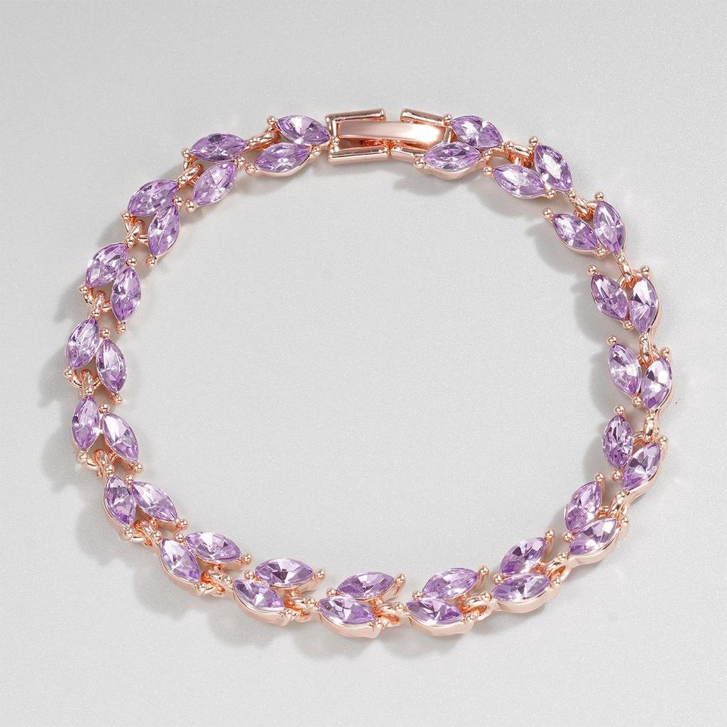 Light Green Zircon Willow Leaf Bracelet for Women - European and American Style